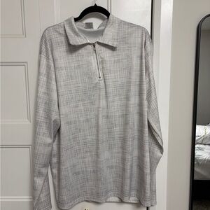 Gray Plaid/Grid Pattern Quarter Zip Long Sleeve Polo Shirt Size Extra Large